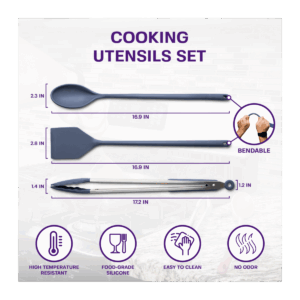 Bold Blue Extra Long Bendable Utensil Set displaying length and features.