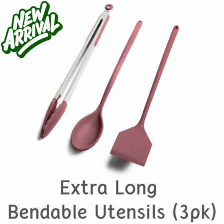 LīQ Home extra long bendable silicone kitchen utensils set of three for cooking and serving